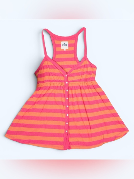 PINK Victoria's Secret Tops - PINK Y2K Babydoll Racerback Button Tank Dress in Pink & Orange Stripes, Small